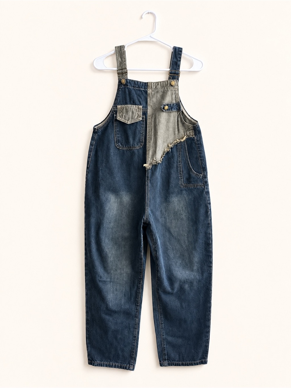 Mello Los Angeles Patchwork Denim Overalls Size Large Baggy Y2K